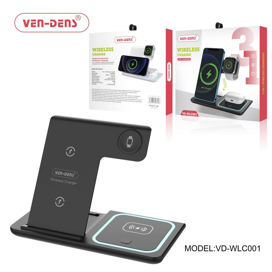 Ven-Dens 3 In 1 Wireless Portable Charging Station